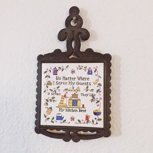 Vintage trivet with feet, wrought iron frame